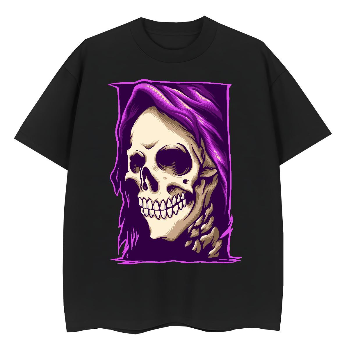 2024 Casual T Shirt For Woman 230g Cotton Crew Neck Home Outdoor skull Unisex Tshirts Lady DIY Anime Printed Tees Shirts
