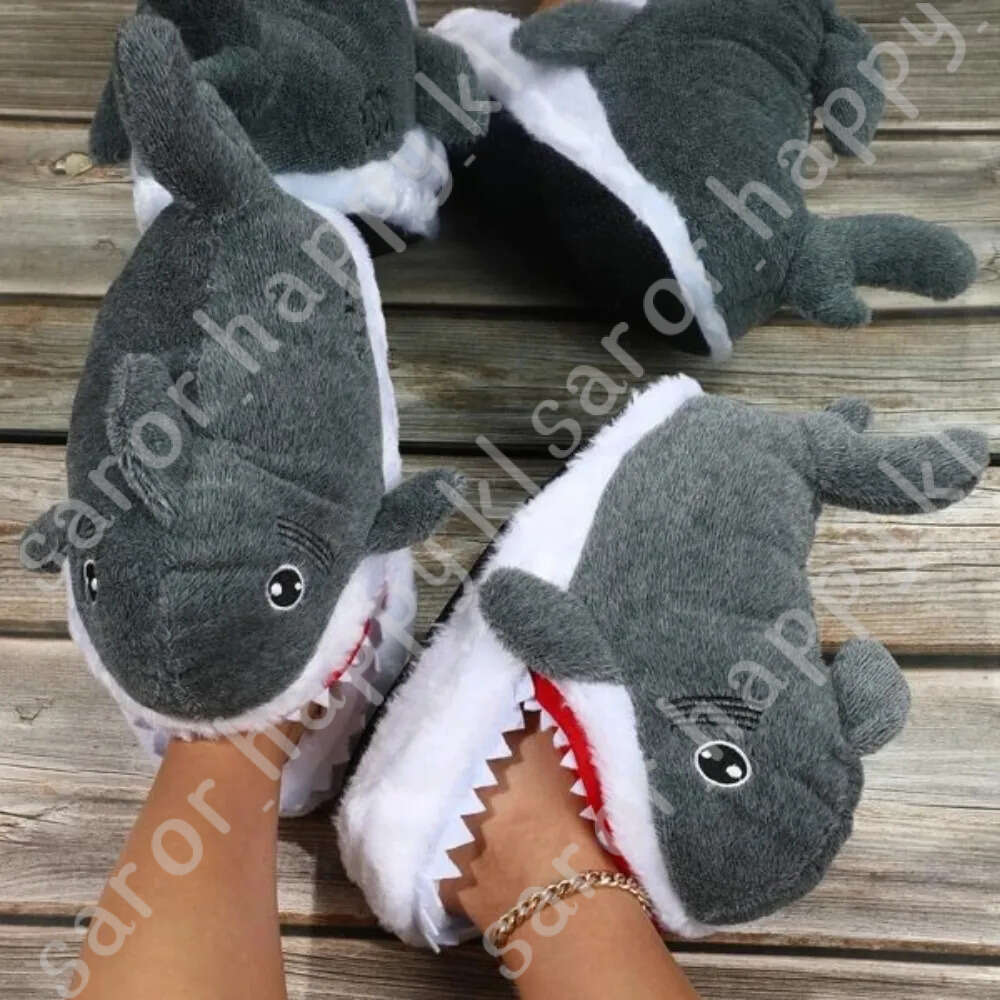 Winter Shark Couple Gift Woman Comfortable Funny Shark Slippers Heel Warm Indoor Home Use Man Bedroom Home Slippers 779