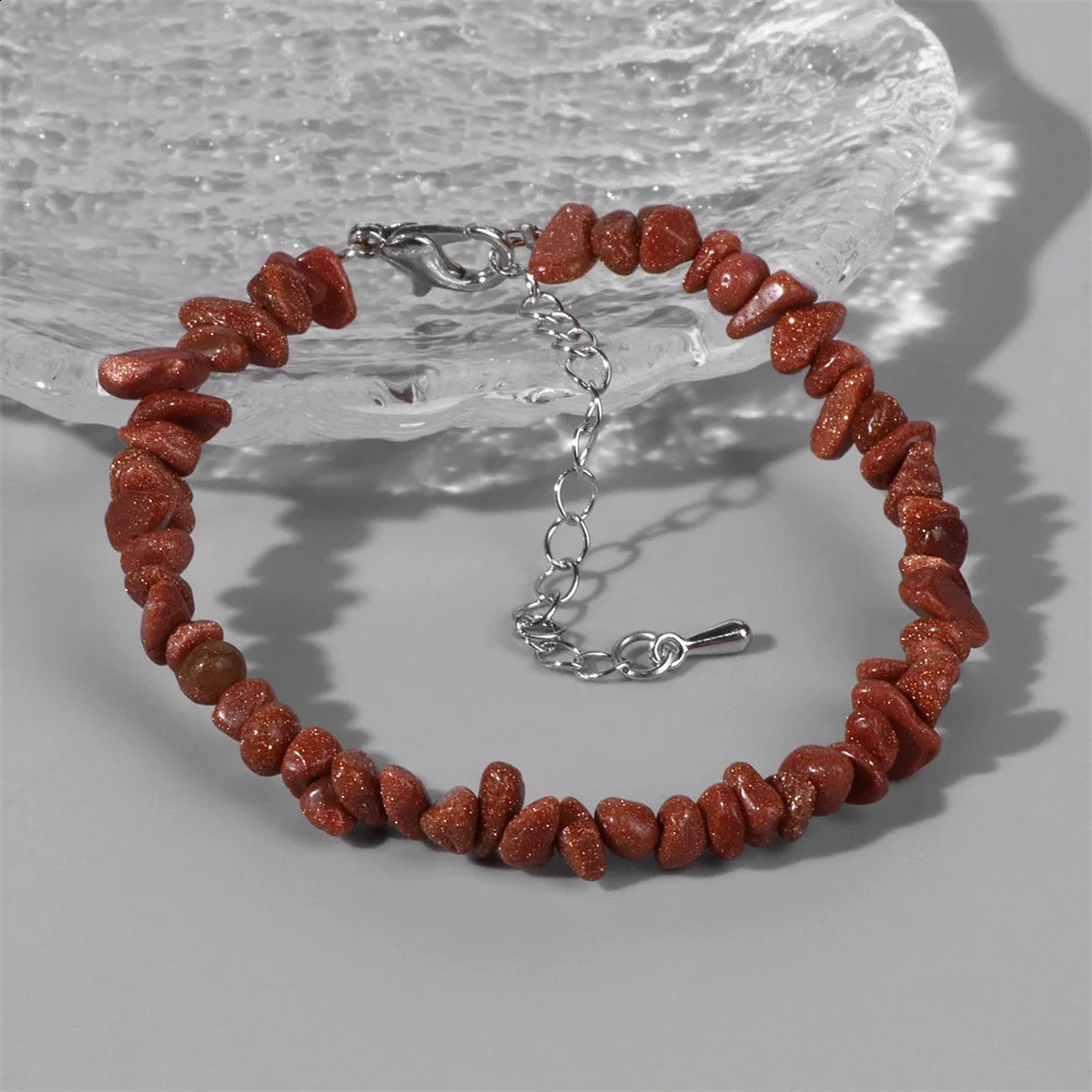 Lucky Energy Garnet Chip Bracelet Irregular Natural Stone Bracelet Loose Spaced Bead Bracelet Female Gift Adjustable Jewelry 241018