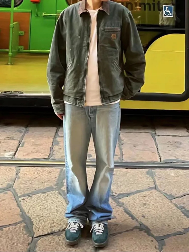 High quality vintage J97 canvas ready to wear mens washed jacket with loose collar and casual zipper coat 241018