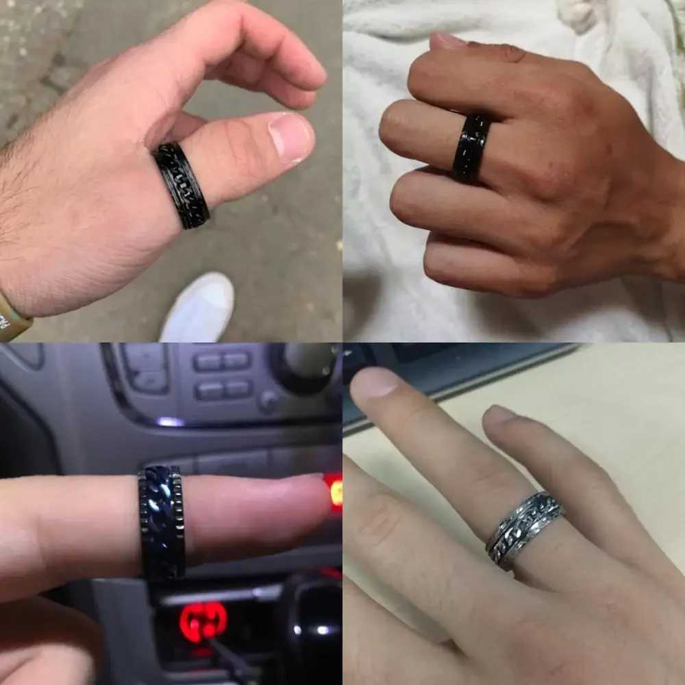 Punk 8mm Rotating Chain Mens Rotating Ring Black Blue Stainless Steel Rotating Cool Jewelry Party Gift 2022 New Rotating Ring Y241019