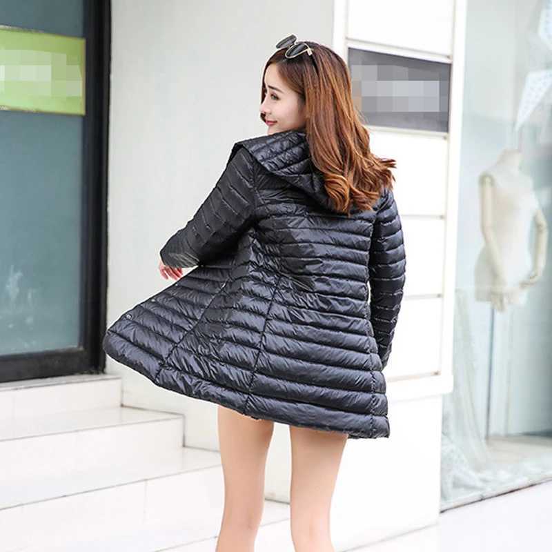 0-10 Womens Winter Jackets Ultra Light Portable Hooded Down Coat Single Breasted Slim Female Long Jacket Woman Winter CoatX241019