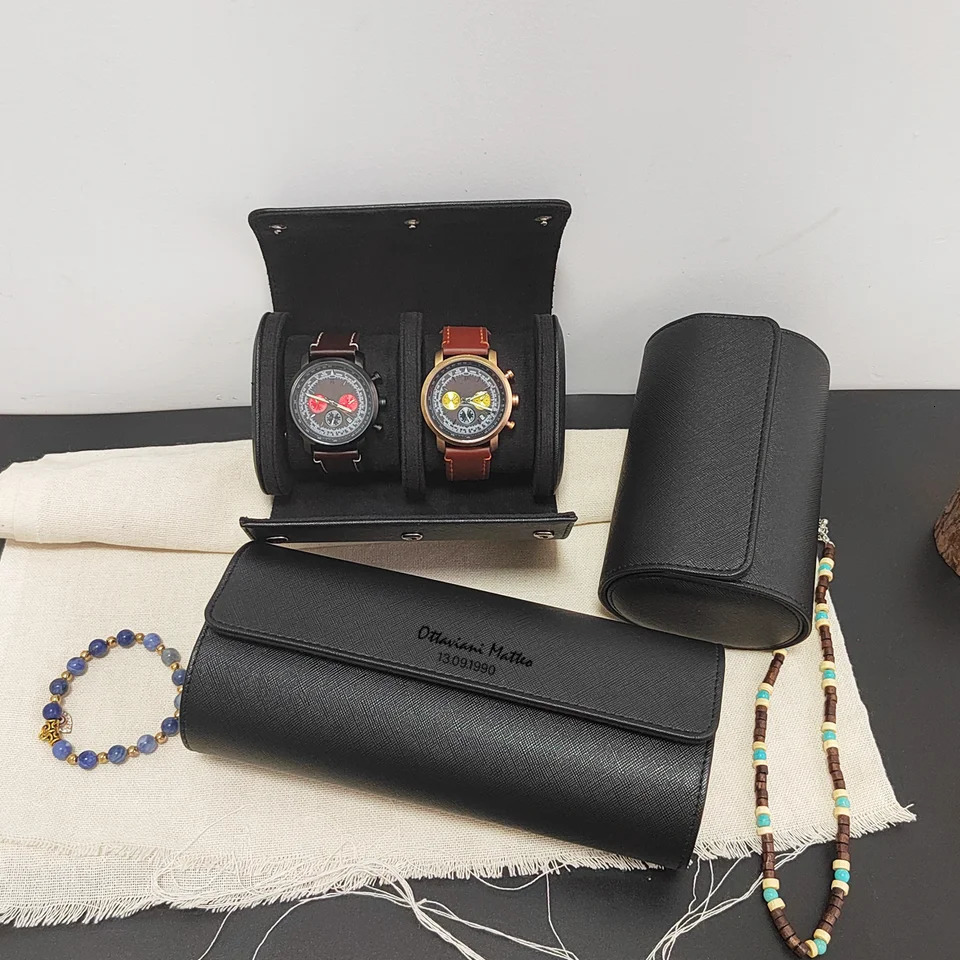 2/3-Slot Watch Roll Travel Case Personalized Case Customized Leather Case Mens Gfits 241018