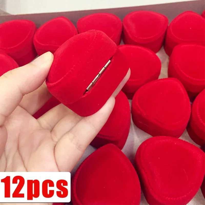 12/1Pcs Velvet Red Heart Jewelry Ring Box Earring Display Box Bracket Jewelry Organizer Wedding Ring Box Gift W241019