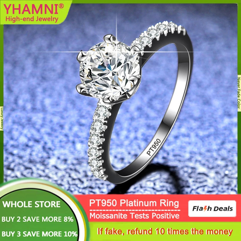 YHAMNI GRA Certified PT950 Platinum Ring Tight 6 Prong 1 Diamond with Side Stones Jewelry for Women 241010