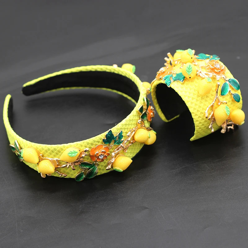Baroque Headband Fashion Temperature Ball Show Lemon Geometry Womens Set Bracelet Wild Hair Accessories 695 241018