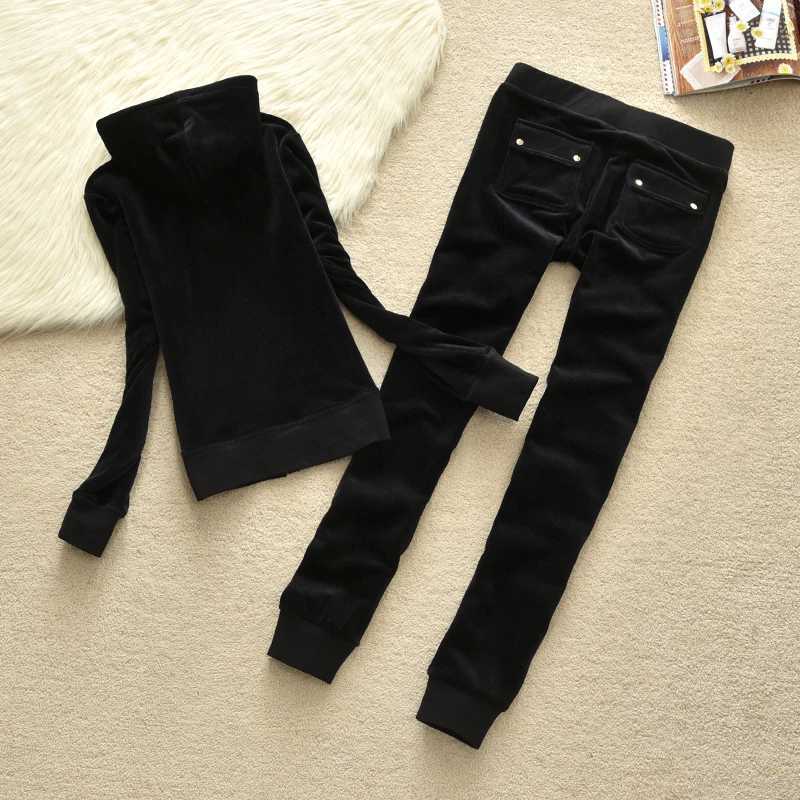 Women's Two Piece Pants Womens Velvet Track Wear Autumn/Winter Womens Casual Set Solid Color Hoodie Sportswear Velvet Set 2-piece Y241019S3WM