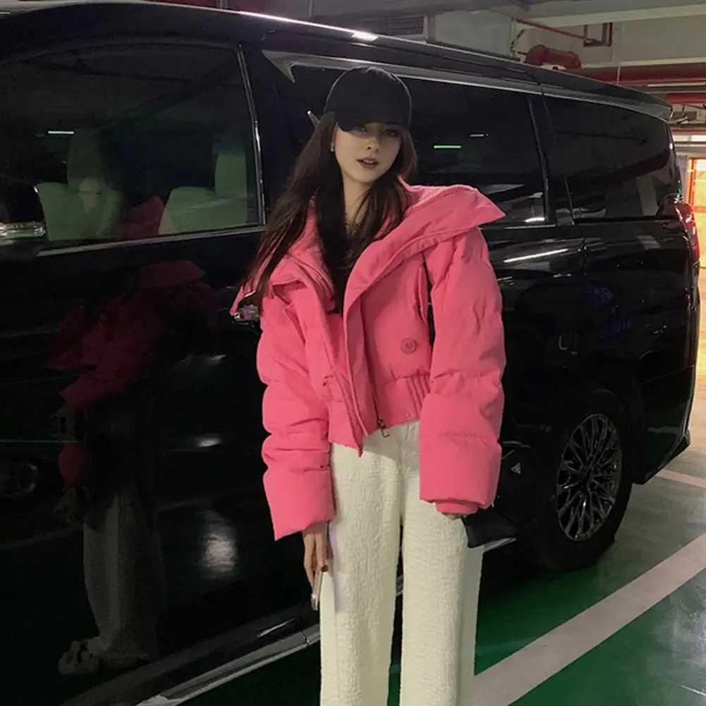 Women's Down Parkas 2024 Korean Chic Knitted Collar Autumn Winter Coat Womens Thick Cotton Jacket Loose Parka Warm Cotton Lining Jacket Short Coa