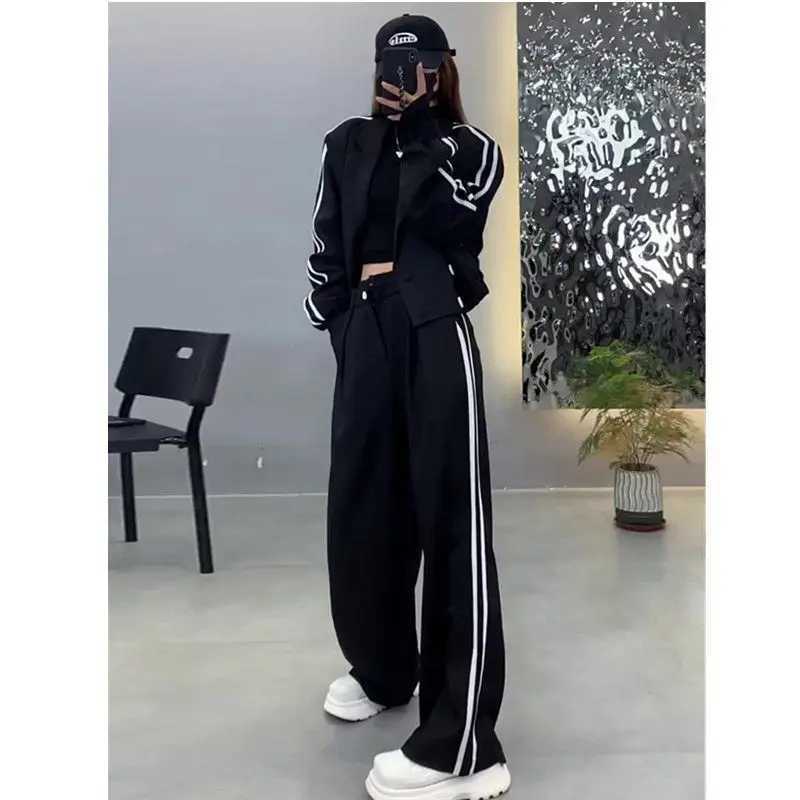 Women's Two Piece Pants Womens casual suit 2024 autumn/winter new thick coat high waist ultra-thin wide leg pants two-piece set Y241019RKQV
