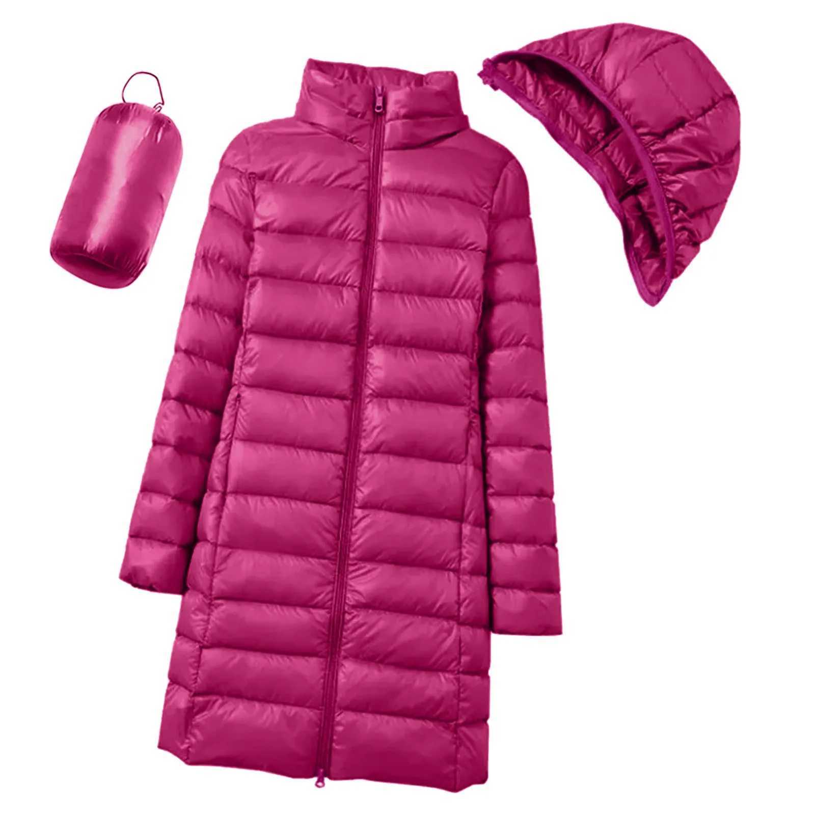 2023 Winter Womens Korean Fashion Slim Remove Hooded Parka Fashionable Outerwear Down Jackets Long Light Thin Coat Puffer JacketX241019