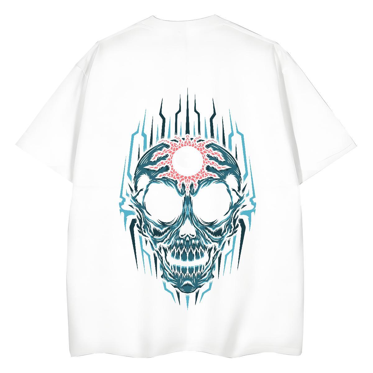 Fashion T shirt 100% Cotton 230g Crew Neck Casual Beach skull Womens Tshirts Loose fit Cartoon Print Top Shirts