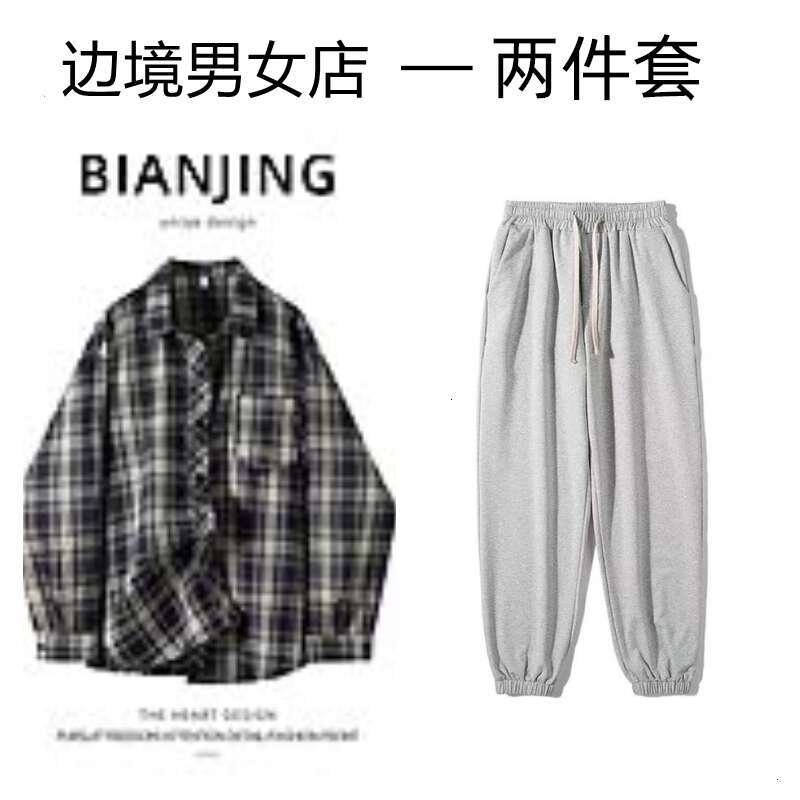 shanshi Men's shirts American plaid long sleeved shirt women in spring autumn with a niche design sense Loose and casual shirt handsome jacket fo