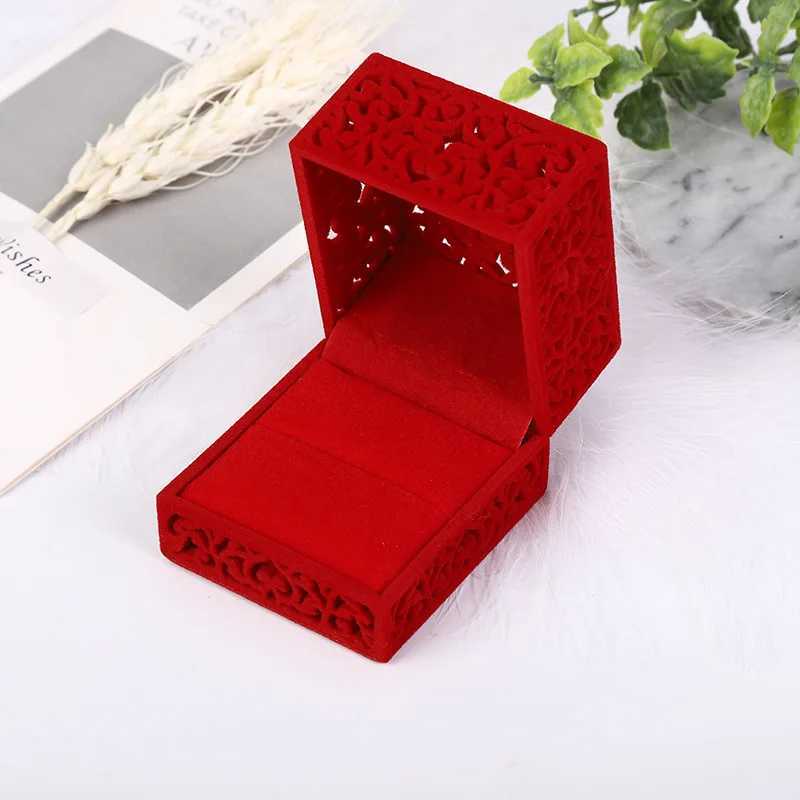 New hollow red velvet ring box for couples double ring bearing box for wedding engagement gifts collectibles jewelry organizers packaging box W241019