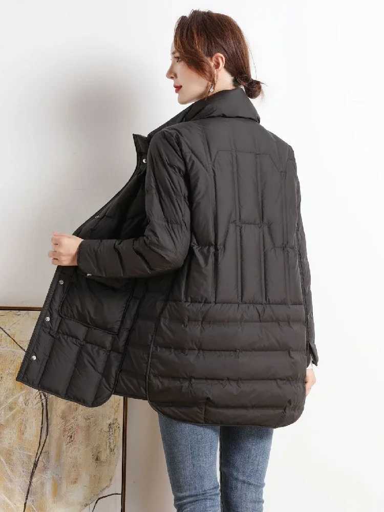 Top Grade Women Puffer Jacket 2023 New Winter Lightweight 90% White Duck Down Fashion Warm Casual Loose Female X-Long ParkaX241019