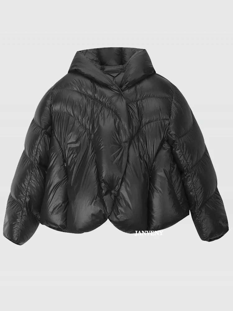 Women's Down Parkas Janveny New Winter lightweight fluffy down jacket for women solid color thick warm hooded Parka 90% white duck down casual ja