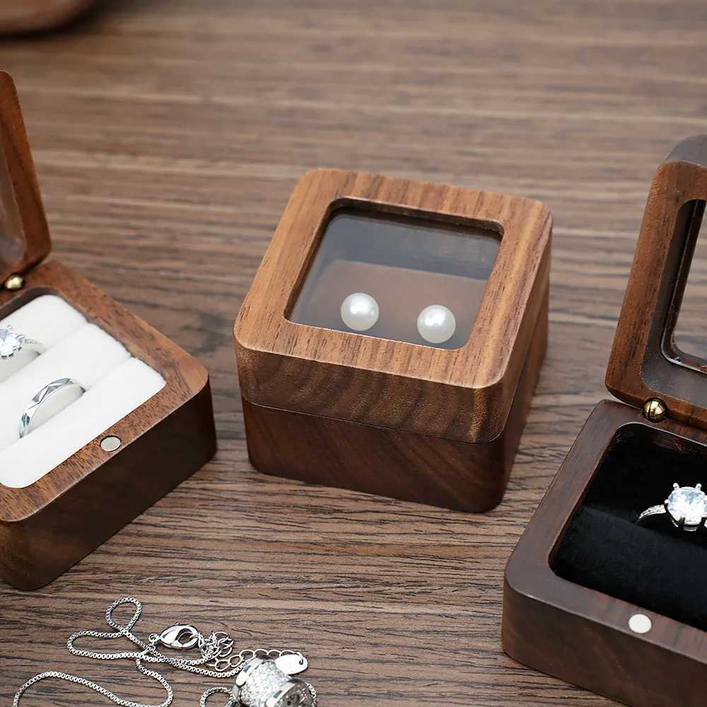 Black walnut solid ring box single double ring box earring box cufflink box vintage wooden ring box exquisite gift box W241019