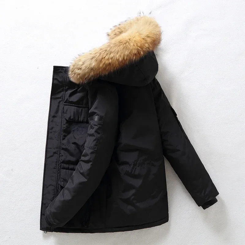 Mens Winter Down Jacket Fashionable Detachable Large Fur Collar Hooded White Duck Down Coat Womens Ski Multi Pocket Lightweight Park 241018