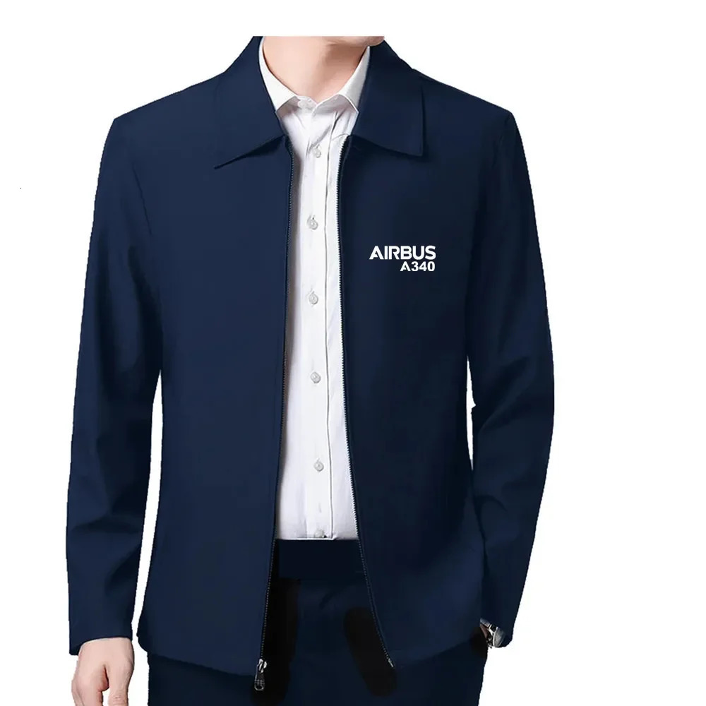 Aviation Airbus A340 Pilots Man Jackets Casual Loose Flip Collar Zipper Spring Autumn for Men Coat 241009