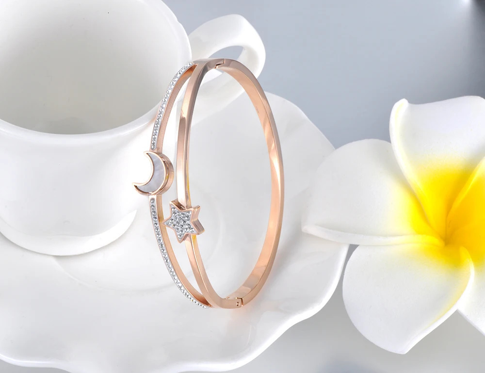 Lokaer Fashion Rhinestone and Shell Moon Star Bracelet Womens Stainless Steel Birthday Party Bracelet B19001 241018