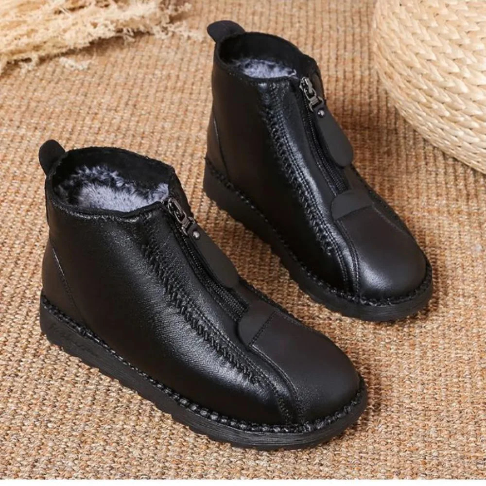Winter womens ankle boots fashionable and warm mothers boots flat bottomed comfortable non slip front zipper closure womens shoes 241018 ww
