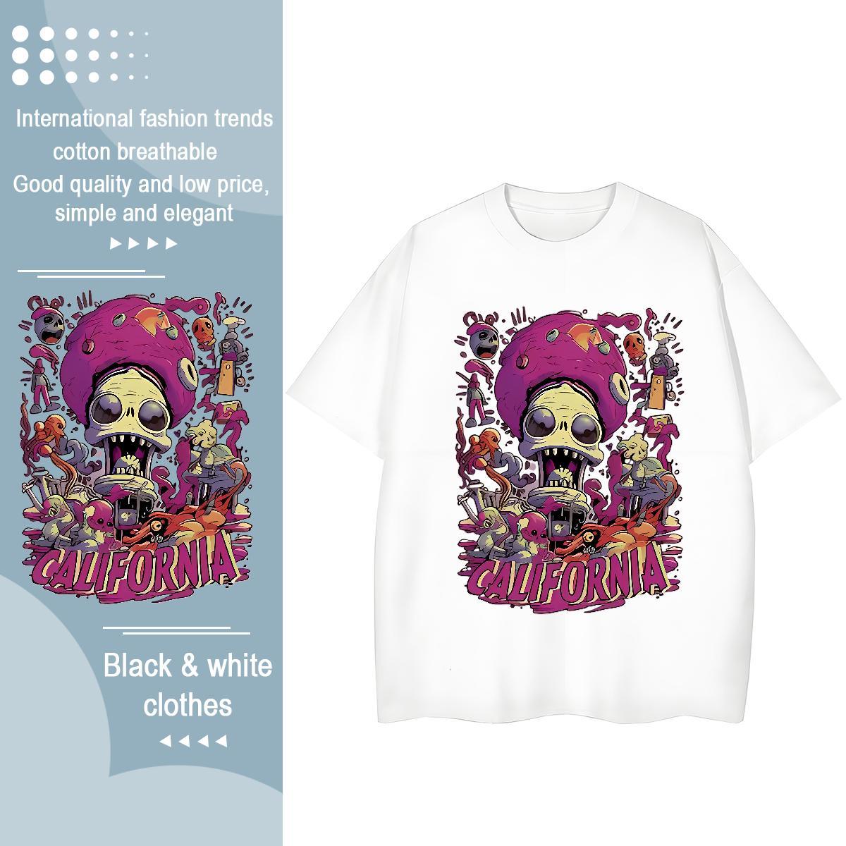 2024 DIY T Shirt For Woman 230g Cotton Breathable Crew Neck Street Wear skull Woman Tshirt Female Anime Tops Tees