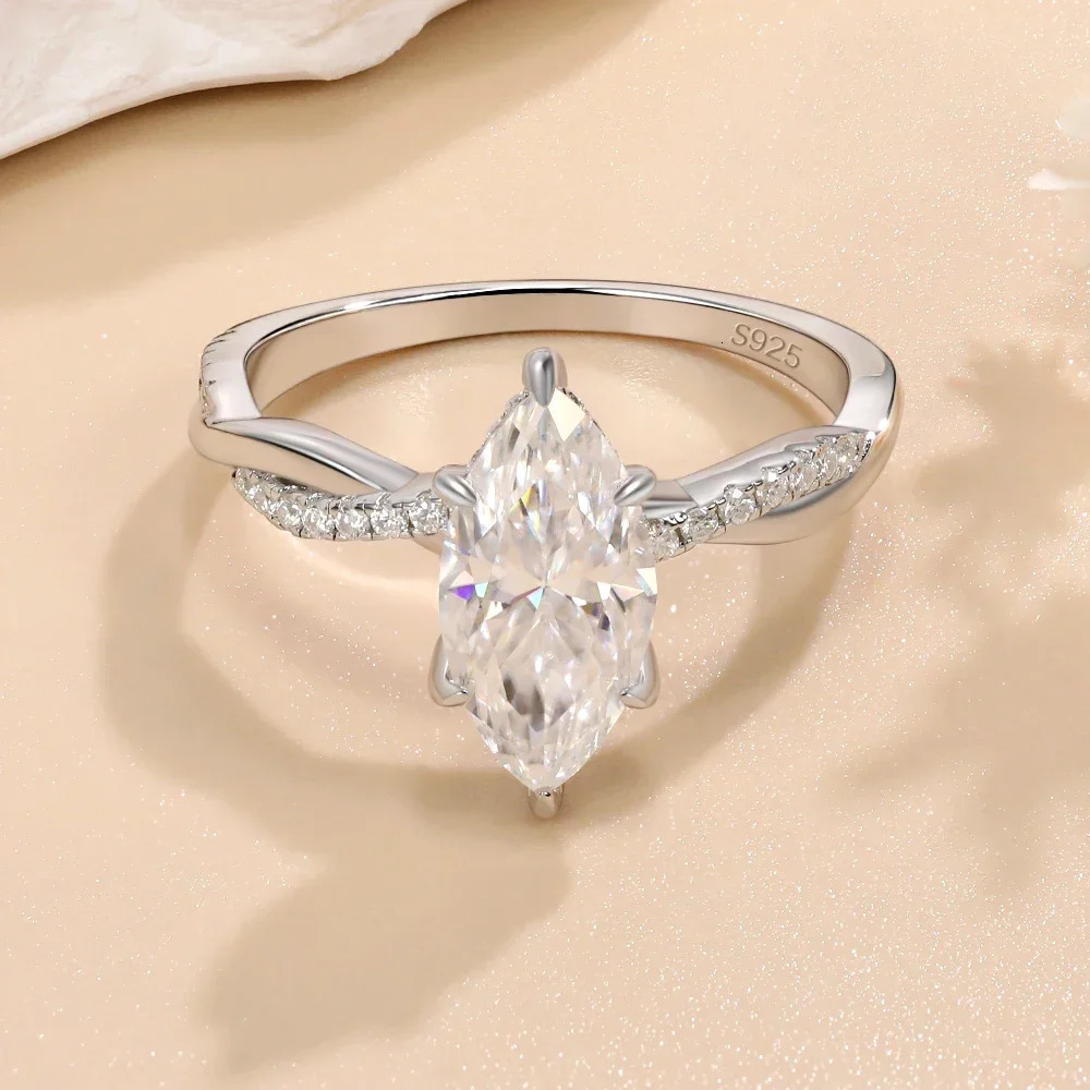 Real card ring 925 sterling silver 2CT laboratory diamond engagement ring womens marquis cut D VVS1 jewelry gift 241007