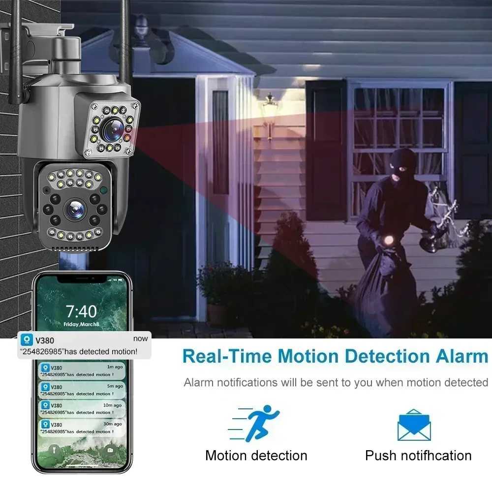 Camera Dual Lens WIFI IP Camera 8MP 4K Surveillance Cameras Wireless Outdoor Smart Home Night Vision V380 8X Digital Zoom CCTV Camara Z250210