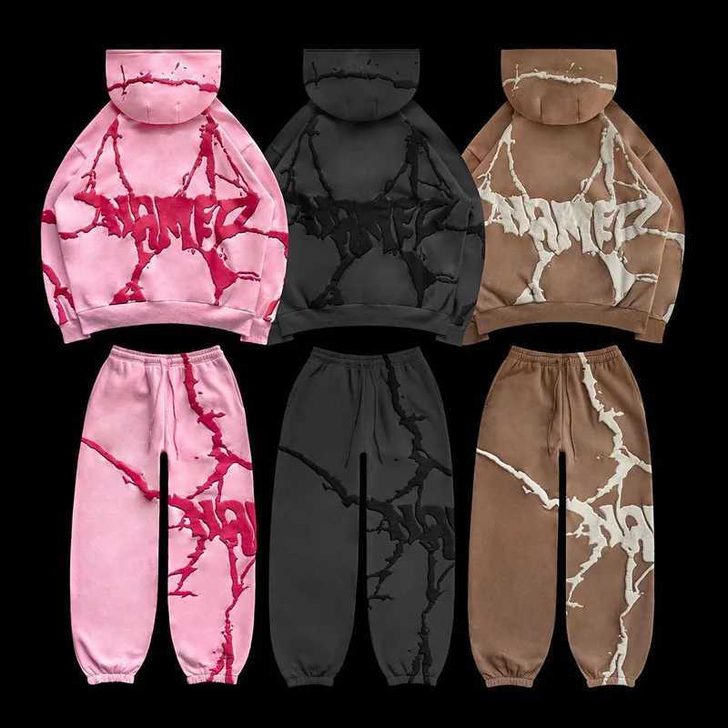 Women's Two Piece Pants European and American fashion brand Strt printed hoodie Cardigan Y2K casual hip-hop zipper jacket mens and womens top Y24