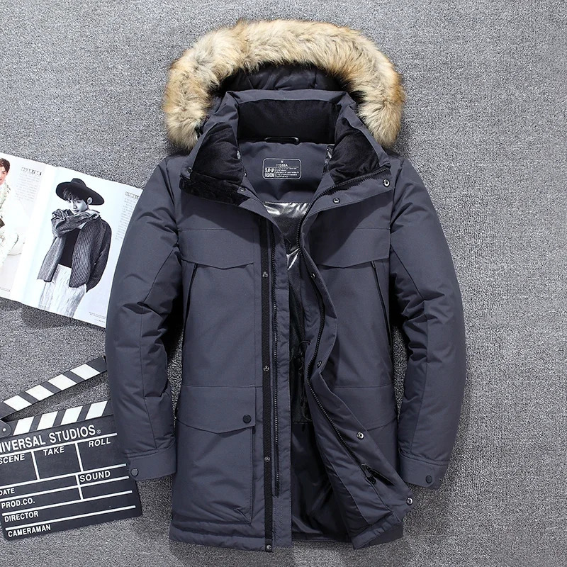 -40 degree high-quality white duck down jacket for men thick winter fur collar warm park waterproof and windproof 241018