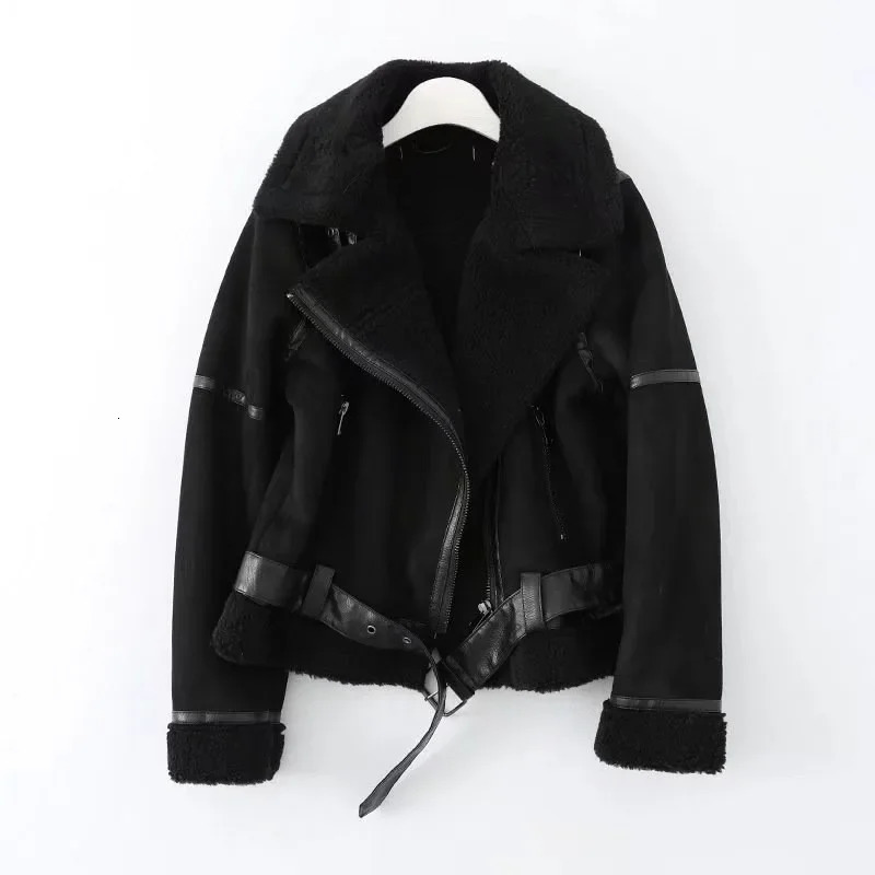 mens winter thick warm suede sheepskin jacket short motorcycle brown jacket artificial wool sheepskin jacket 241007