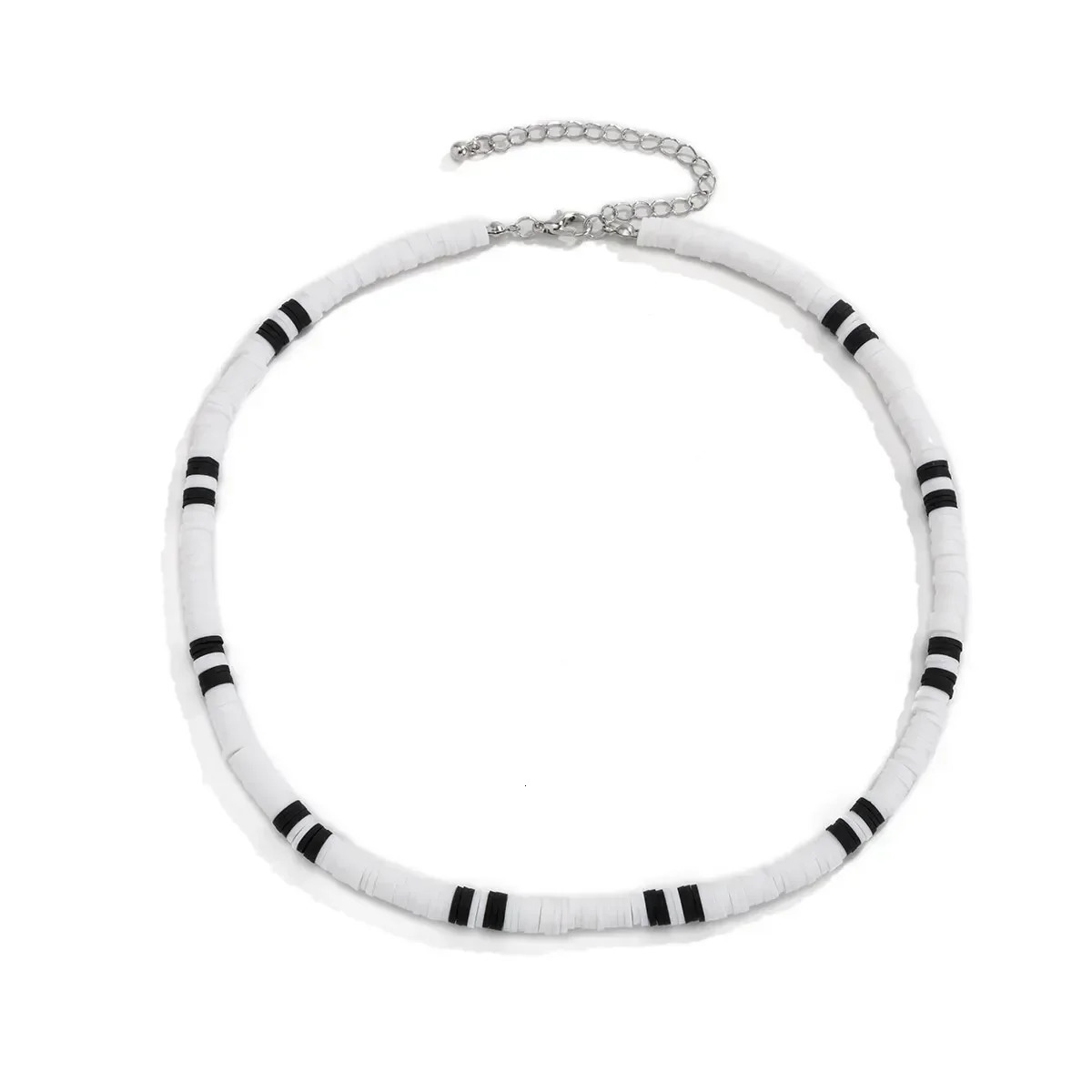 Simple polymer clay black and white necklace for mens summer retro short clavicle chain party jewelry gift 241018 ww