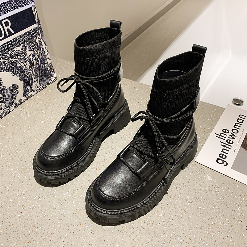 Women Fashion Martin Boots Simple Style Casual Versatile Plus Size Winter Trendy Wear Thick Sole Increase Height Triple Black Free shipping