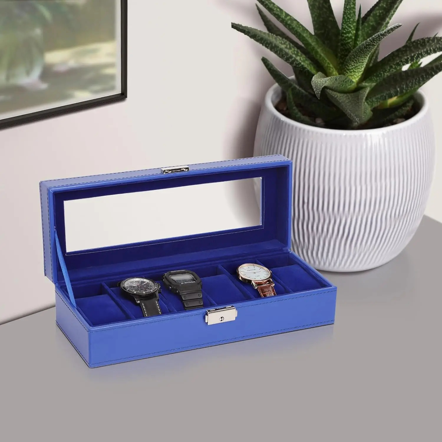6-slot leather watch box organizer mens watch display box jewelry storage rack 241018