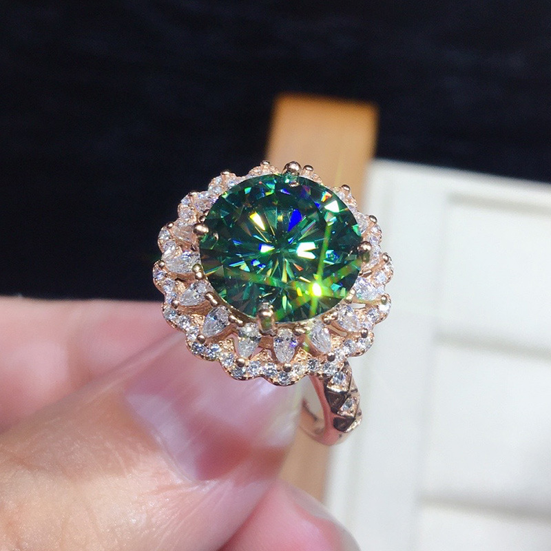 Solitaire Ring Women's Classic Blue Green Diamond Ring Fire Sparkling Rose Gold Crystal Ring Fashion Jewelry Engagement Gift