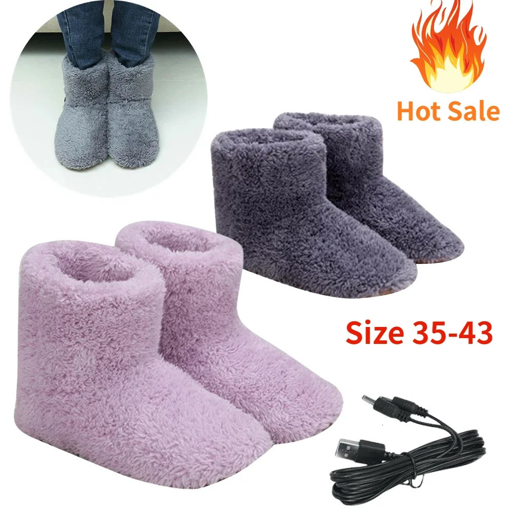 Winter USB electric heating shoes for women comfortable plush feet warm and washable heating shoes indoor and outdoor 241018
