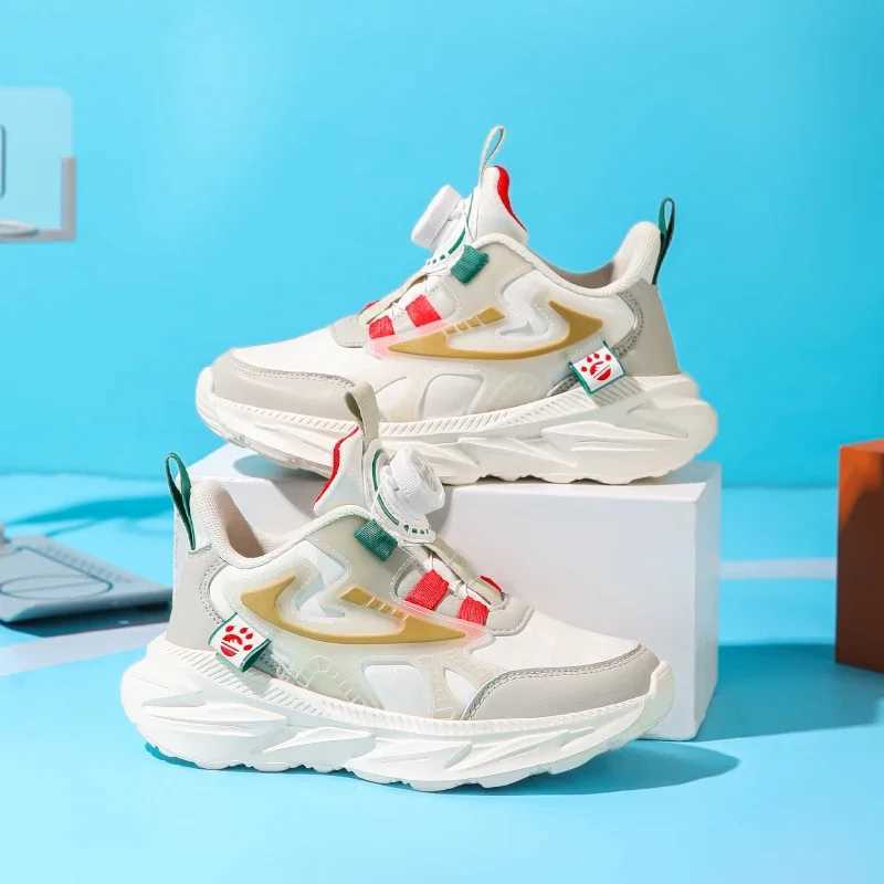 Athletic Outdoor Autumn leather childrens sports shoes rotating buckle outdoor boys running shoes soft sole anti slip teeth casual sports shoes H24101