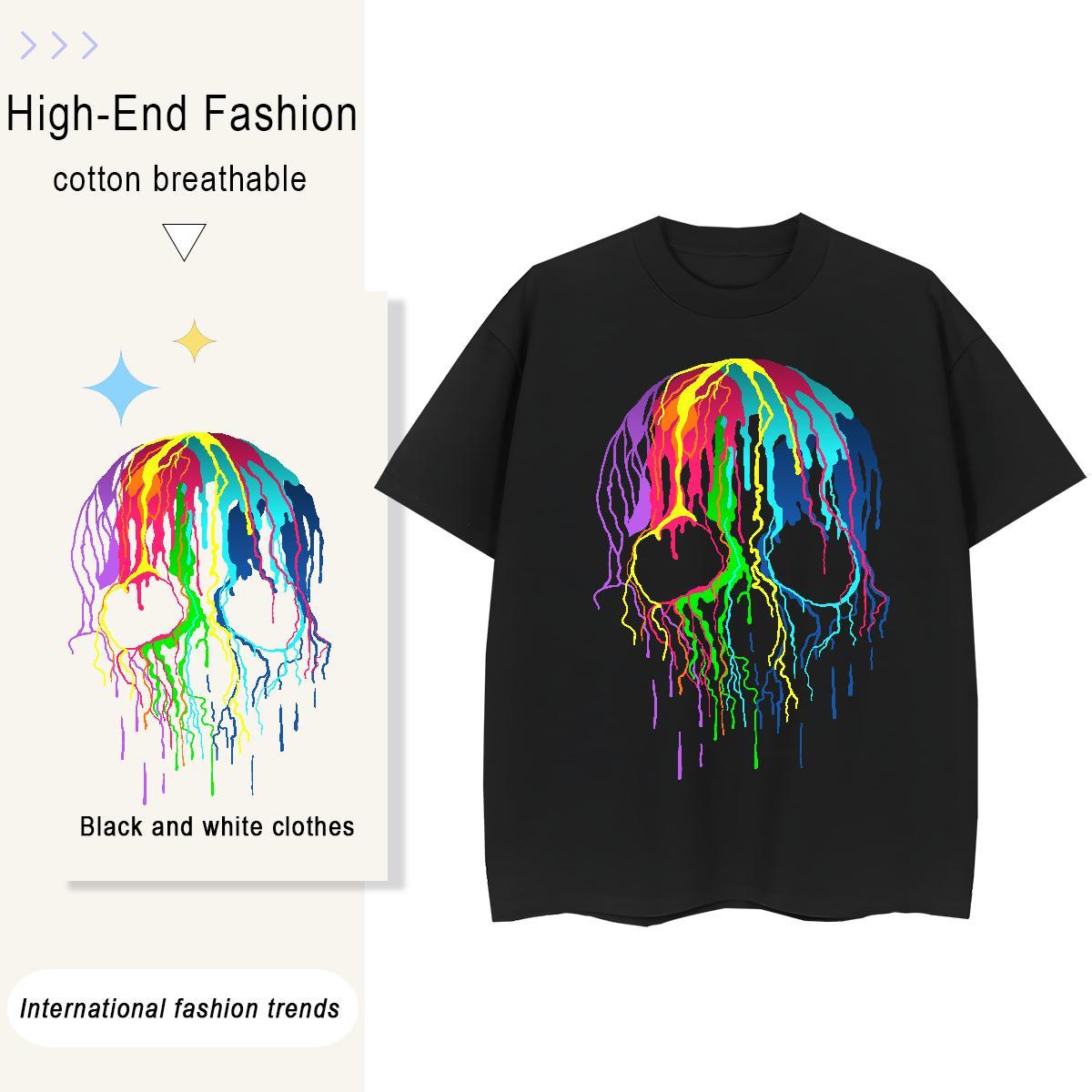 Fashion New T-Shirts for Women 230g 100% Cotton O-Neck Short Sleeve Street Casual skull Unisex Tshirts Designer Floral Print Tops Tees