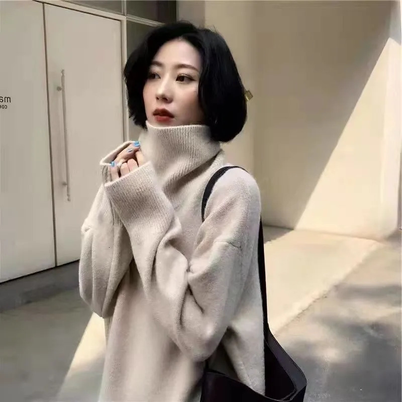 High neck sweater thick and loose suitable for top tier knitted bottom sweaters in France autumn and winter 241019