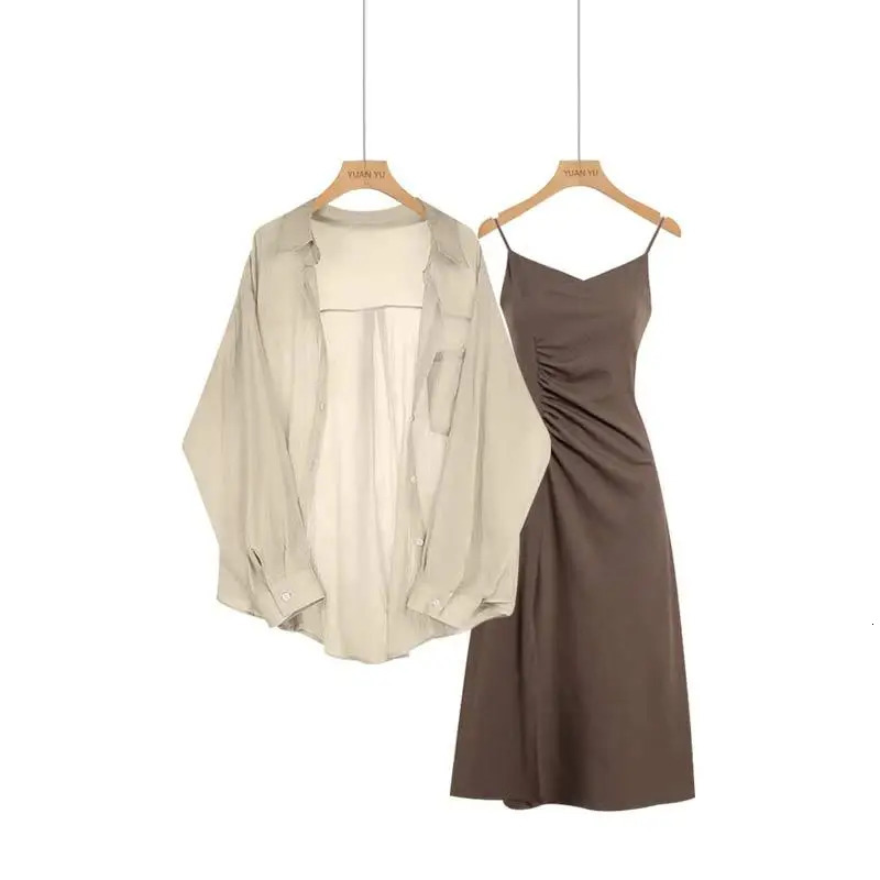 Womens Summer Set Fashion Ultra Thin Set with Sunscreen Chiffon Shirt Lifting Two Piece Set 241018