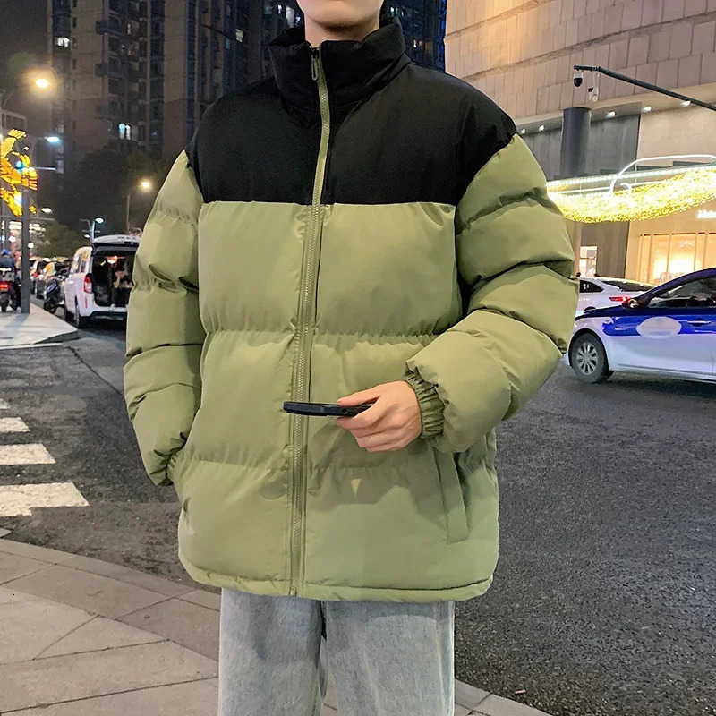 Winter mens patch work color Parkas Korean mens stand collar warm thick inflatable jacket mens fashion cotton Parka Coats 241019
