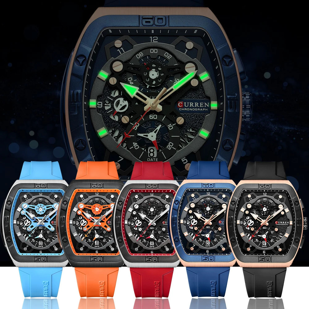 CURREN y sports quartz watch mens color multifunctional Tonneau with automatic date 241009