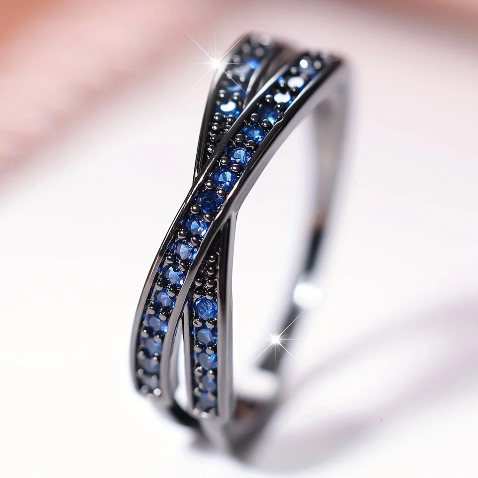 Minimalist Stacking Crossed Wedding Bands Black Gold Silver Color Blue Red Green Stone White Zircon Thin Rings For Women Jewelry 241010