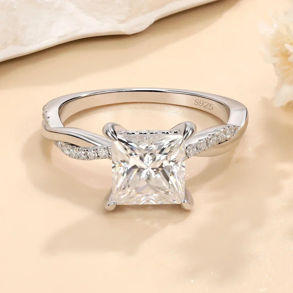 Real Card Ring 925 Pure Silver 2CT Laboratory Diamond Engagement Ring Female Princess Cutting D VVS1 Jewelry Gift 241007