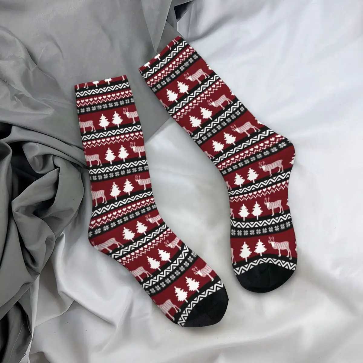 Reindeer Ugly Christmas Sweater Socks Mens Funny Happy Patchwork Socks Harajuku Spring Autumn Winter Middle Tube Socks GiftXJ241019