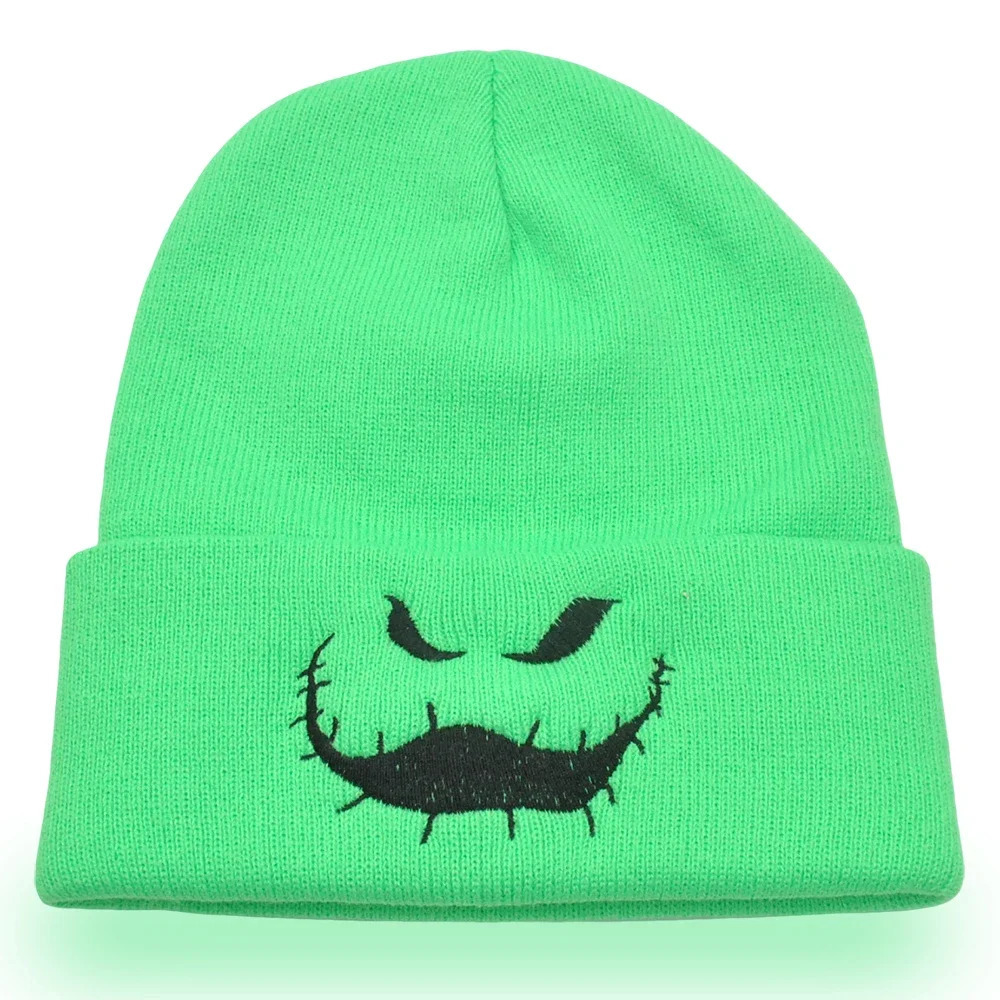 Devil Embroidery Beanie Hat Halloween Knitted Hats Unisex Ski Ghost Grimace Embroidery Cap Coldproof Skullies Oogie Boogie 241007