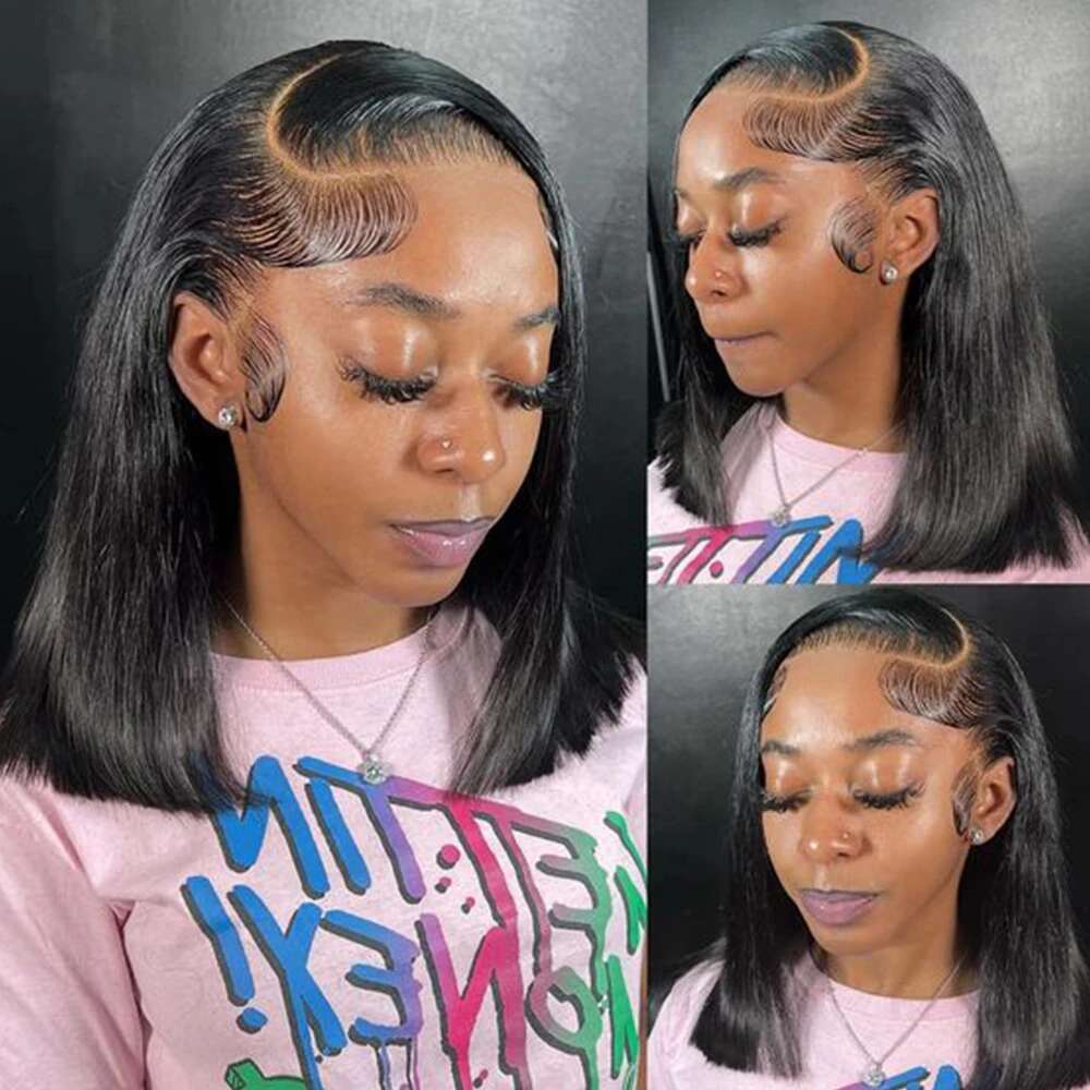 Straight Density x Short Bob Wig Lace Front Human Hair Wigs For Women HD Transparent Frontal s al