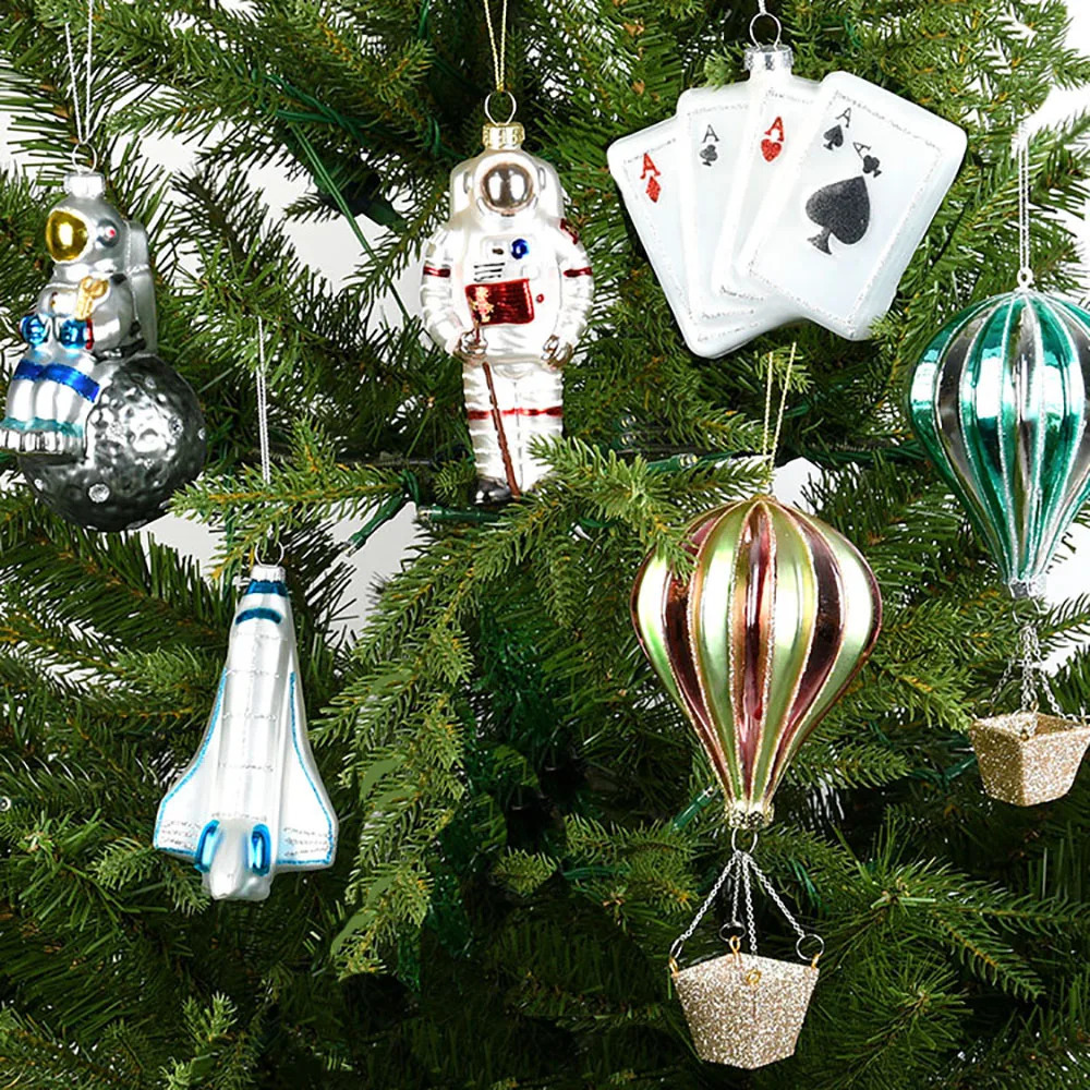 Glass Material Christmas Gifts Xmas Tree Hanging Decoration Astronaut Air Balloon Globe Pattern Home Ornaments Pendan 241018