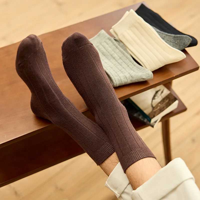 Mens Socks Autumn Winter Thick Warmer Middle Tube Socks Men Male Wool Cashmere Thermal Solid Color Black Gray Elastic Long SocksXJ241019