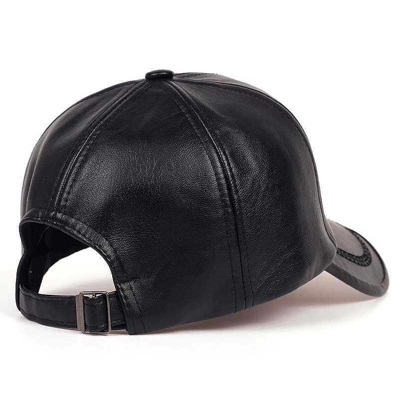 Fashionable solid winter leather baseball cap mens snap button autumn warm black hat womens bone mens hat and hat W241019
