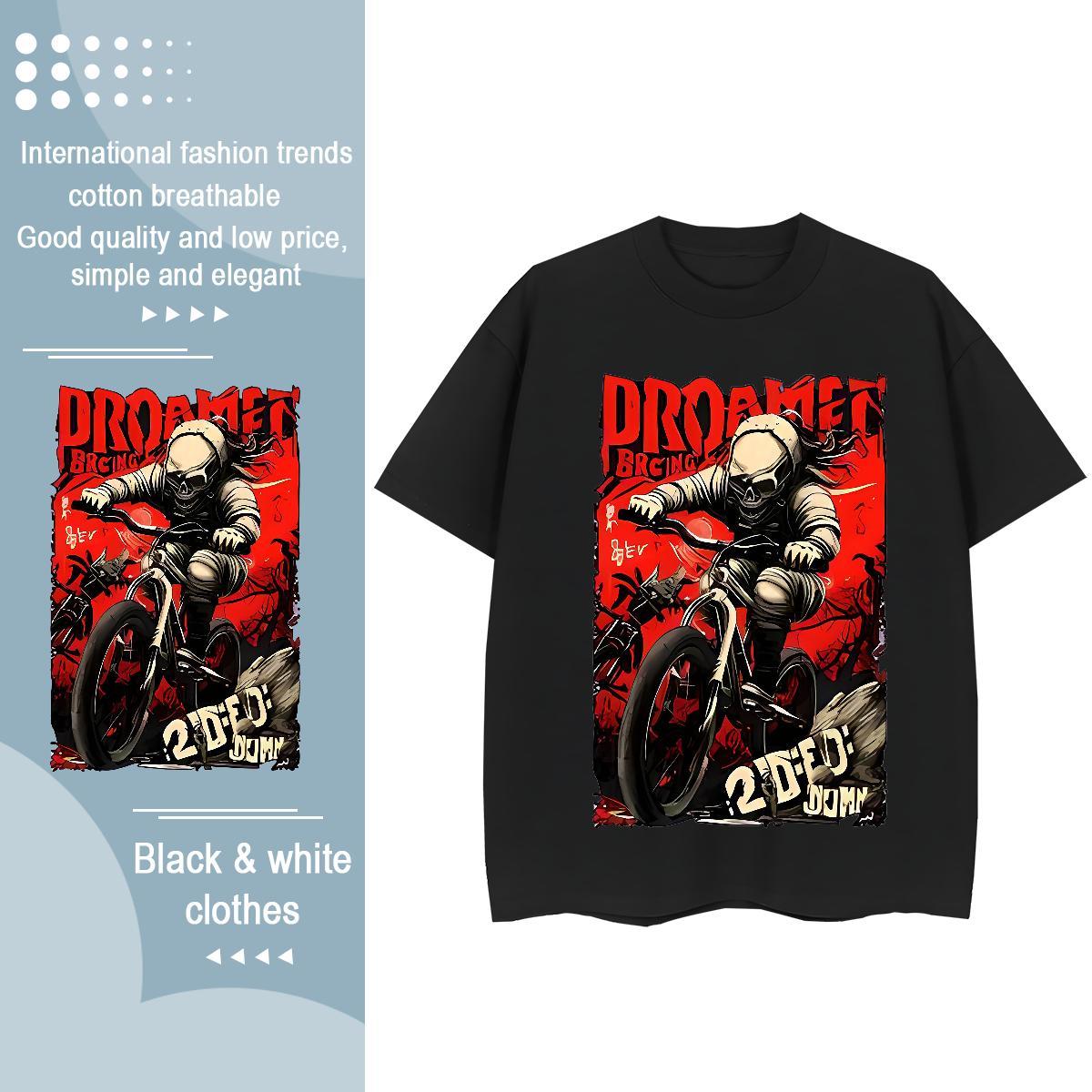 New Womens T Shirts 230g Cotton Crew Neck Breathable Hip Hop skull Woman Tshirt Female DIY Printed Tops